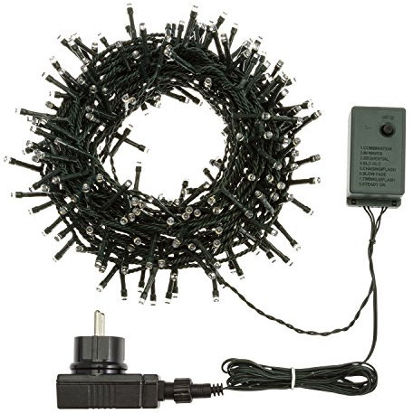 Catena 12,5 m, 300 led bianchi, con giochi di luce, cavo verde, EX Best Value, luci di Natale, luci per l'albero di Natale, luci natalizie