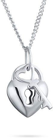 Bling Jewelry Simple 2 Charm Love Lock And Key Heart Pendant Necklace For Women For Teen .925 Sterling Silver 16 Inch