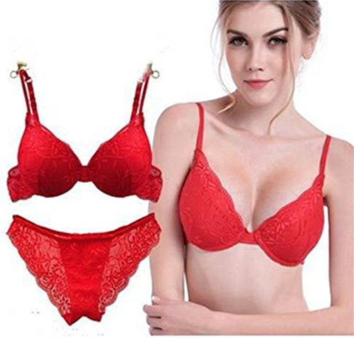 ZUKULIFE Nature Damen Spitzen Push Up BH Unterwäsche Sets - (Red 34B)