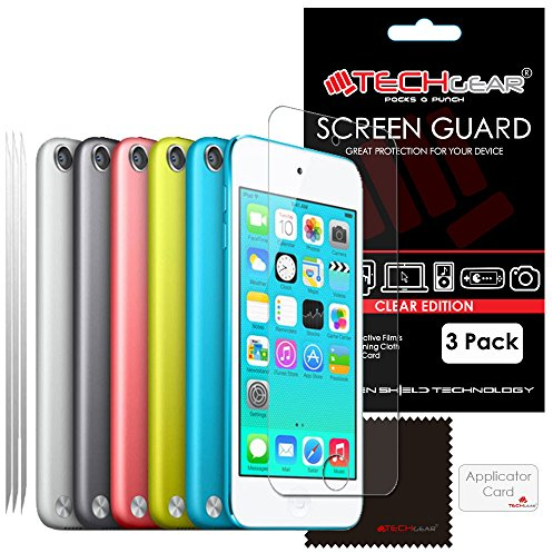 TECHGEAR [3 Stück Displayschutz für iPod Touch 7 2019 Touch 6 und Touch 5 (7. 6. 5. Gen) - Ultra Klare Schutzfolie für iPod Touch 7 6 und 5 - mit Reinigungstuch + Applikationskarte