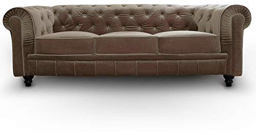 Menzzo Grand Canapé Chesterfield 3-Sitzer Sofa mit Samtbezug Taupe