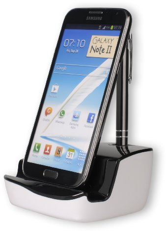 DONZO® DELUXE USB Dockingstation für Samsung Galaxy S4 I9500 & I9505 | Galaxy S3 I9300 & I9305 | Galaxy Note 2 N7100 & N7105 | Note 3 | Note 4 | Galaxy S3 mini I8190 | Galaxy S DUOS S7562 | Galaxy beam - I8530 | Galaxy Ace 2 I8160 | Galaxy Ace I5830 | Galaxy Note N7000 | Galaxy S2 I9100 | Galaxy S I9000 | Galaxy S Plus I9001 | Galaxy Nexus I9250 + USB Datenkabel + Ladegerät Netzteil + Audio Ausgang mit 3,5mm Klinkenstecker - schwarz / weiß