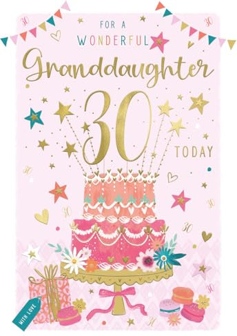 ICG Granddaughter 30th Birthday Card - Big Perfume Bottle & Pink Flowers 9 x 6