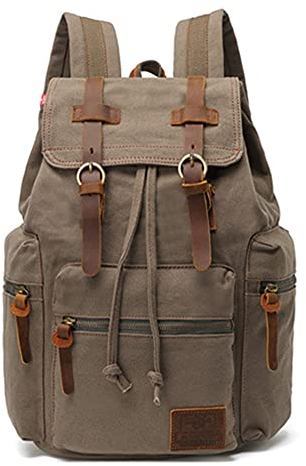 Yimidear® Canvas Rucksack Vintage Rucksack Schulrucksack Retro Rucksack Daypack Backpack Lederrucksack Wanderrucksack Reisetasche Laptoprucksack für Herren Damen Jungen Mädchen