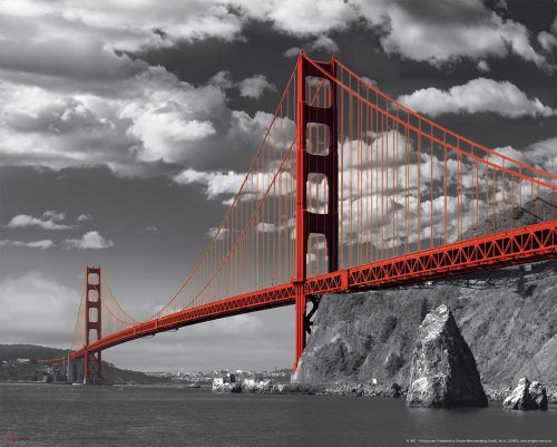 empireposter San Francisco Golden Gate Bridge Colorlight Mini Poster schwarz-Weiss Foto San Francisco USA 50x40cm