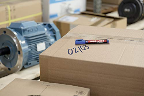 edding 330 Permanentmarker - hell-blau - 1 Stift - Keil-Spitze 1-5 mm - wasserfest, schnell-trocknend - wischfest - für Karton, Kunststoff, Glas, Holz, Metall, Glas