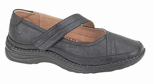Boulevard XXX Wide Touch Fastening Bar Shoes XXX Wide EEE Fitting Ladies UK 4 Black