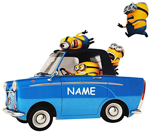 alles-meine.de GmbH 2 TLG. Set XL Wandtattoo/Sticker - Minnion - Ich einfach unverbesserlich/im Auto - incl. Name - Wandsticker - Aufkleber für Kinderzimmer - selbstkle..