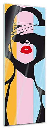 Glasbild - Retro Frau Pop Art Stil - 30x90 cm - Deko Glas - Wandbild aus Glas - Bild auf Glas - Moderne Glasbilder - Glasfoto - Echtglas - kein Acryl - Handmade
