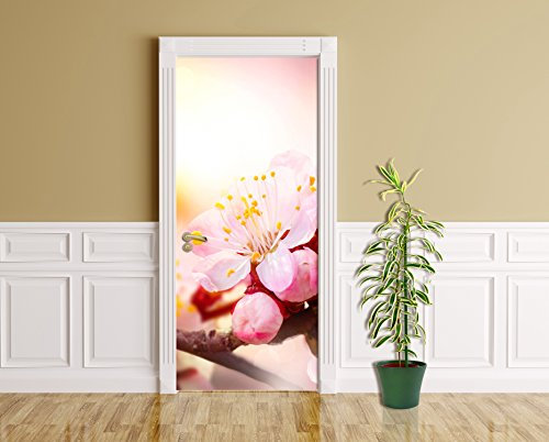 Autocollants de Porte - Fleurs d'abricotier - 90 x 200 cm - Photo de Porte - Feuille de Porte - abricotier - Fleur d'abricotier - Arbre - Printemps - Fruit - abricotier