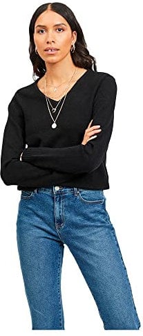 Vila Clothes Viril L/s V-Neck Knit Top-Noos, suéter Mujer, Negro (Black), 36 (Talla del Fabricante: Small)