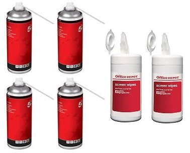 5 Star 400ml Air Duster Can (4) and Office Depot Screen Wipes (2 Tubs of 100)