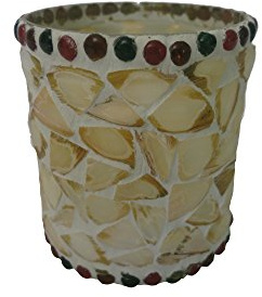 GILDE 4er Set Windlicht Muschel mit Glasmosaik, Maße ca.: Ø 8 x 10 cm, aus Glas in Creme, Teelichthalter maritim, Teelichtgläser, Tischdeko für Wohnzimmer & Balkon