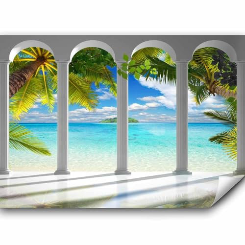 murando - Papier peint panoramique paysage 400x280 cm - Revêtement mural décoration pour chambre salon - Design moderne - Vert blanc - L'architecture mer palmiers l'eau îles c-C-0182-a-a