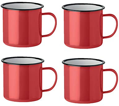 noTrash2003 Kaffeetasse Becher Mug Coffee Trinkbecher Emaille-Becher Vintage Look je 350 ml versch. Farben und Mengen (Rot, 4er Set)