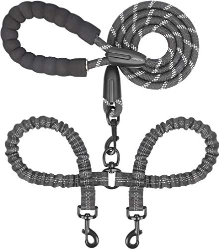 iYoShop Double Dog Leash, 360° Swivel, No Tangle, Large, 25-150 lbs, Black