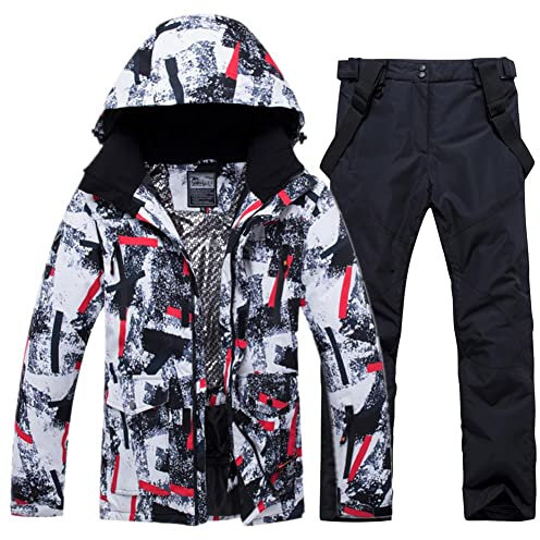Herren-Skianzug, wasserdicht, Schneeanzüge, zweiteilig, Snowboardjacke und Hose, Set, Outdoor, winddicht, Winter, warme Schneeanzüge, #1 Rotweiß + Schwarz, Small
