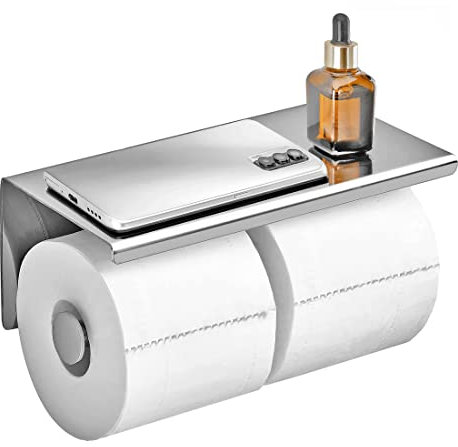YEAVS Porte-Papier Toilette Double en Acier Inoxydable SUS 304 avec étagère de Rangement pour téléphone (Chrome Poli)
