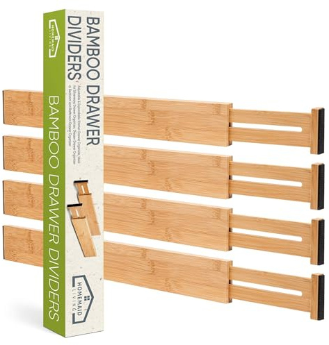 Homemaid Living Séparateurs de tiroir en bambou, réglables et extensibles, parfaits pour organiser les tiroirs d'argenterie, de commode ou de chambre à coucher et de salle de bain