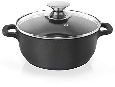 ORION Aluguss Kochtopf GRANIT | 2.3 L, Ø 20 cm | Topf mit Glasdeckel | Für Gas und Induktion