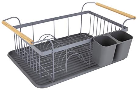 Tower Scandi T847009GRY - Escurreplatos con Mango de Madera para 9 Platos de tamaño Completo, Color Gris
