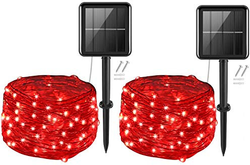 cshare Solar Fairy Lights Outdoor, 50LEDs 2 Pack Garden Solar Lights 16Ft/5m 8 Modes Waterproof Copper Wire Lights for Patio Wedding Pathway Christmas Home Party GardenHalloween Decorations(Red)