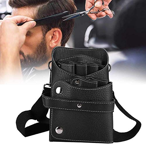 Scherenbeutel Holster für Friseure – Taillenhalter aus strapazierfähigem PU-Leder mit Gürtel, praktische Tasche für Haarschneideschere, Kämme, Clips & Friseurwerkzeuge – Schwarz