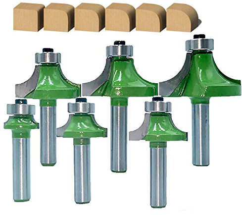 6 Pezzi 8 mm Gambo Router Bit Set, punte arrotondate per fresatura a bordo arrotondato, Convesso con Cuscinetto lavorazione del legno Fresa Tools