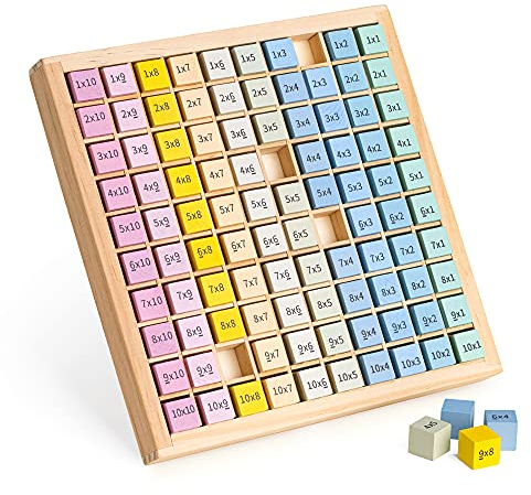 Navaris 1x1 Rechenbrett für Kinder ab 36 Monaten - Einmaleins Holzrechenbrett Lernen und Spiel - Mathe Rechenspiel - Würfel aus Holz mit Aufgaben