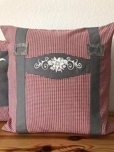 1 Kissenhülle, Kissenbezug,Landhausstil Kissen *Hosenträger Bayern* rot/weiß kariert
