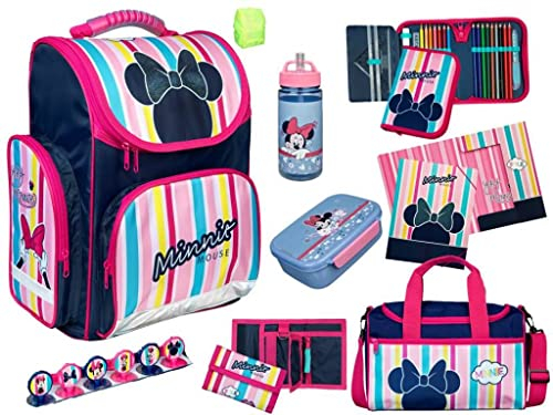 Fun Unlimited Minnie Maus Mouse Schulranzen Set 14-teilig - CLOU mit Schüleretui gefüllt, Sporttasche, Geldbeutel, Brotdose, Trinkflasche und vielem mehr