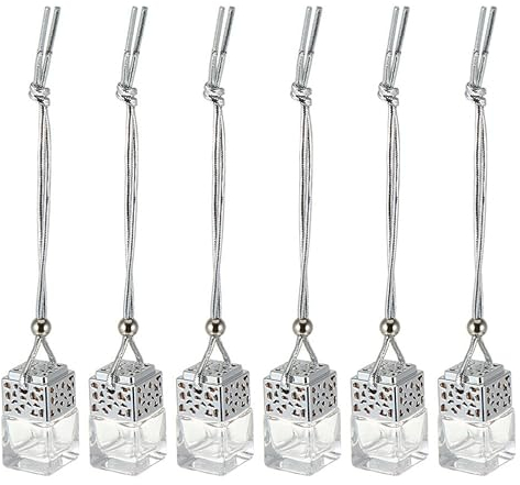 Lurrose 6pcs Car Hanging Perfume Bottle Empty Car Diffuser Bottles Hanging Fragrance Diffuser for Vehicle Decoration Accessory (Silver)