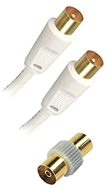 APM 408016 - Cavo Coassiale TV Maschio/Maschio 9,52 mm, 10 m Con Adattatore Femmina, Per Collegamento a Connettore a Parete o Set-Top Box, Bianco