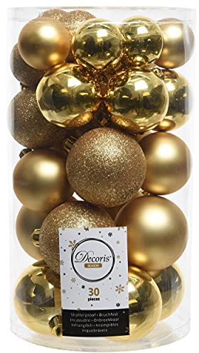 ETC 30er Set Kugelmix PVC mit Weihnachtskugeln Baumschmuck bruchfester Christbaumschmuck (Gold)