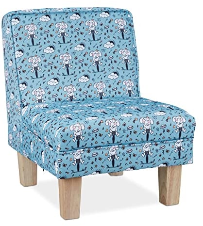 Relaxdays Kindersessel mit Elefanten-Motiv, Jungen & Mädchen, Kleiner Sessel für Kinderzimmer, HBT: 60x45x52cm, hellblau