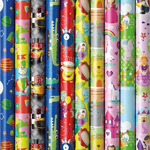 10 Rollen Kinder Geschenkpapier Rolle 200 x 70 cm Mädchen Jungen Geburtstag Stück