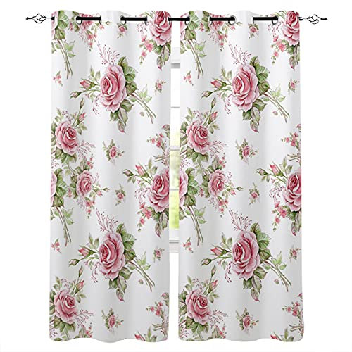 LKCD Vorhänge Für Kinderzimmer Jungen - Rosa Blume Pflanze Rose 2 Stück Kinderzimmervorhänge Mit Ösen, Verdunkelungsvorhang Für Kinderzimmer 140X160CM