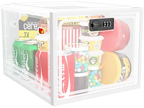iBune Large Lock Box, Lockable Storage Box Medicine Lock Box, Box with Lock Fridge Lock Box Snack Locker Food Lock Box, Phone Lock Box Lock Boxes for Personal Items, White