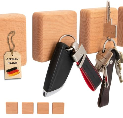 ASTREIN® | Magnetischer Schlüsselhalter | Messerhalter | Wandhalterung aus Holz | Buche | Umzugsgeschenk | Selbstklebend (4er Set | Buche)