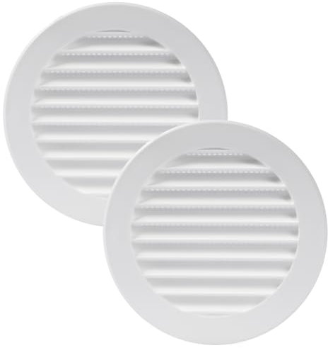 Vent Systems 100 mm / 4 Inch Round Soffit Vent Cover - Pack of 2 - White Louvered Plastic Grill Cover - Vent Grille with Screen Mesh - HVAC, Ducting, Pipe Air Supply Vents for Bathroom, Kitchen
