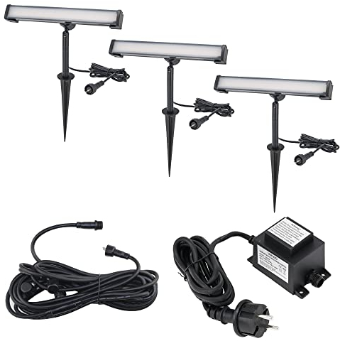 VBLED 3er Set LED Außenleuchte Wegeleuchte Gartenstrahler, schwenkbar mit Erdspieß 12VAC/DC 5.5W 3000K