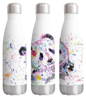 Panda Animals Watercolour Rainbow Art Bottle Double Wall Insulated Stainless Steel Sport Drinks 500ml White Gift Ideal for School Work Office Oudoor Sports Keeps Hot and Cold Drinks