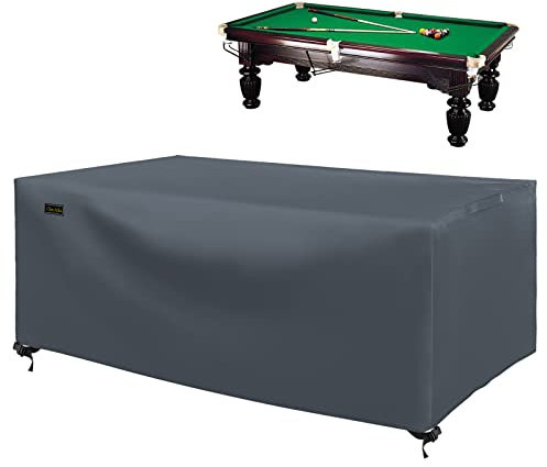 Chinchilla 7'8'9'FT Pool Table Cover Full Coverage, Heavy Duty Waterproof and Ripstop Oxford Fabric Pool Table Cover, Indoor Outdoor Sun, Rain, Snow and Dust Protection Full Protection for Snooker