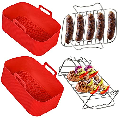 SPARES2GO Drawer Liner Baskets Racks Compatible with Devology Double 9L Air Fryer Liner Pot Shelf Set