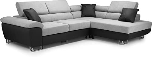 Anton - Sofa - Storage - Sofa Bed - Black/grey - Faux leather/fabric (Black/Grey, Left hand corner and Right hand corner) (Right Hand Corner)