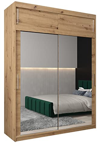 MEBLE KRYSPOL Tokyo 3 180 Schlafzimmerschrank mit Zwei Schiebetüren, Spiegel, Kleiderstange und Regalen – 180x240x62cm - Artisan mit Verlängerung