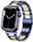 DEALELE Strap Compatible with iWatch 42mm 44mm 45mm 46mm 49mm, Solid Stainless Steel Metal Replacement Bands for Apple Watch Series 10/9 / 8/7 / 6/5 / 4/3 / Ultra/SE Women Men, Blue-Gold