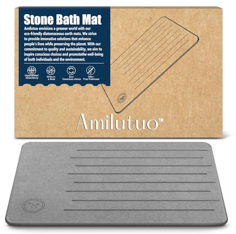 Amilutuo Badematte Stein, Diatomite Stone Bath Mat, rutschfeste Stein Badematte Schnelltrocknend, Werten Sie Ihr Badezimmer mit Dieser Saugfähigen Badematte (Linie Graphit)
