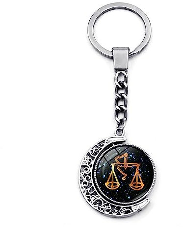 LODMLOER Porte-Clés Lumineux 12 Constellation - Porte-Clés Cabochon en Verre De Lune Rotatif À Double Face, Lion Vierge Balance Scorpion Sagittaire Signes du Zodiaque Porte-Clés Bijoux,Balance