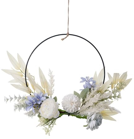 Fnjuucw Türkranz Kranz, Türkranz Ganzjährig Künstliche Blumen Lavendel Kranz Willkommen Wandkranz Metallring für Osterkranz Floral Wanddeko Hochzeit (A)